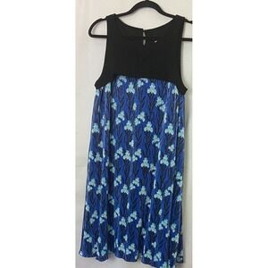 Eva Franco Anthropologie Blue Black Dress Empire Waist Sleeveless Cocktail Sz 12